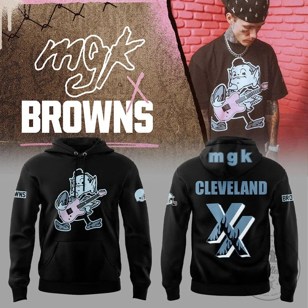 Machine Gun Kelly Cleveland Browns Football Team Black Hoodie 5 Machine Gun Kelly Cleveland Browns Football Team Black Hoodie