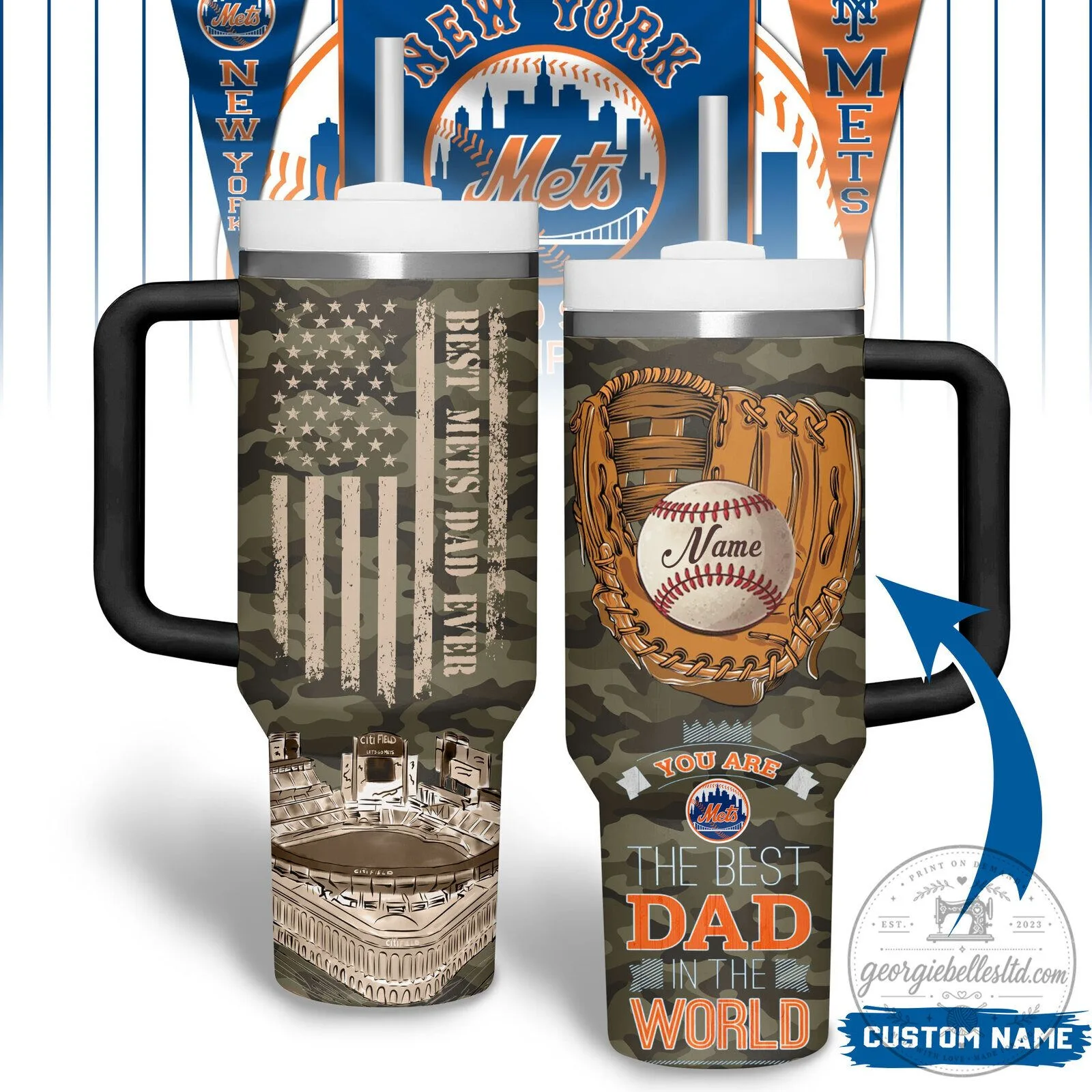 New York Mets Best Dad Ever Camouflage Baseball Tumbler With Handle