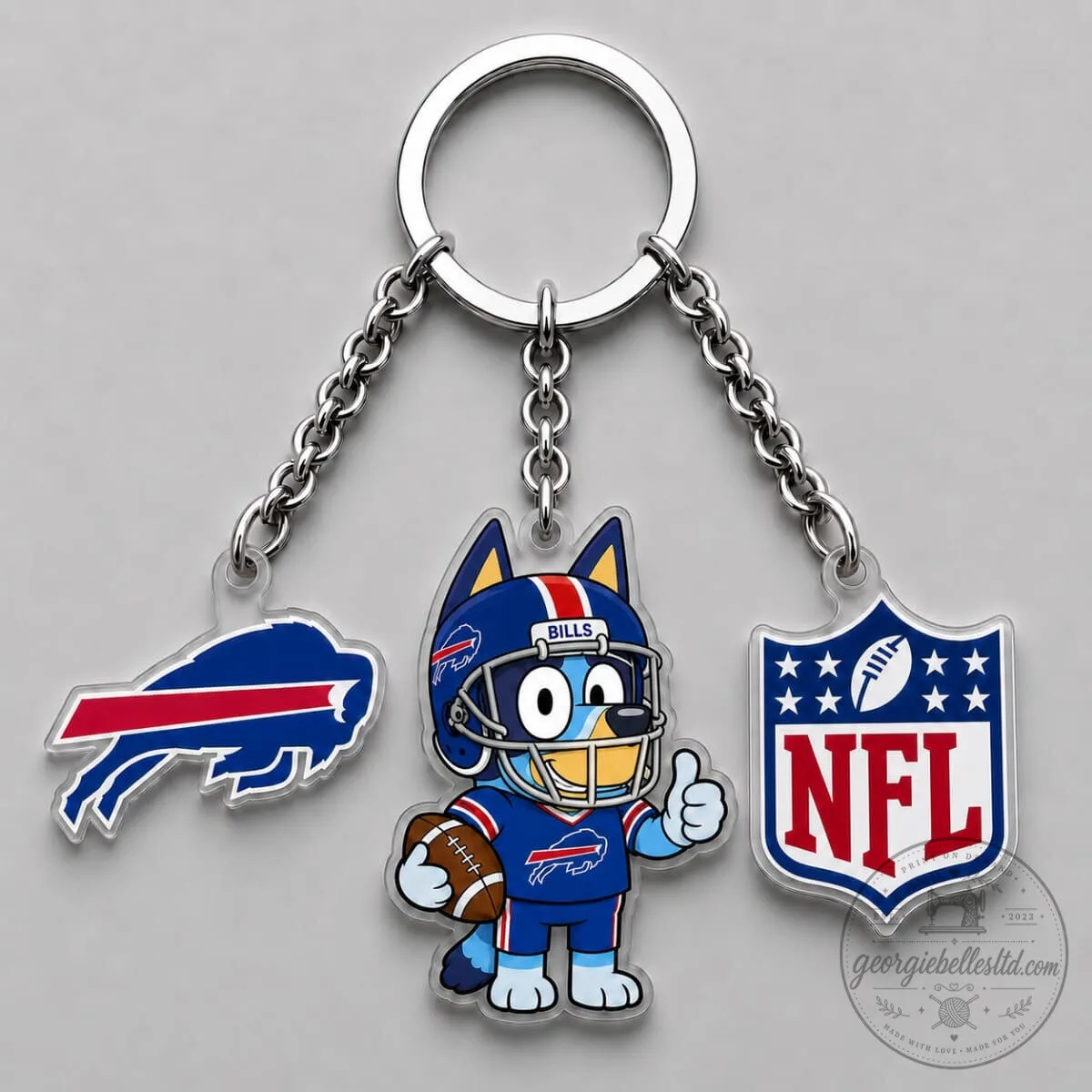 Buffalo Bills Bluey Football Character NFL Triple Charm Keychain