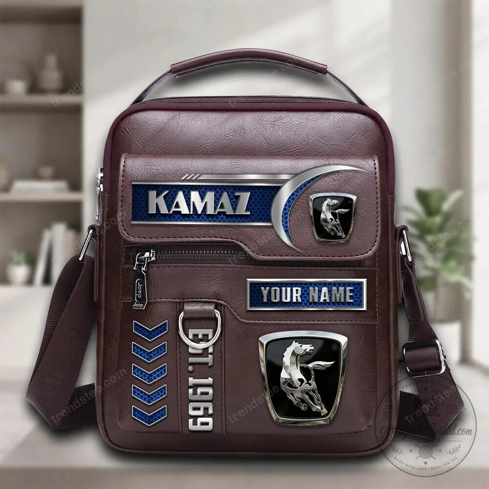Kamaz Horse Logo Personalized Brown Leather Crossbody Bag
