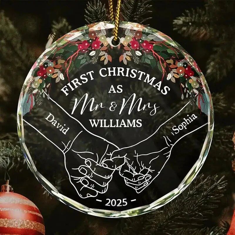 Personalized Round Glass Ornament for Mr and Mrs' First Christmas Together 3 Personalized Round Glass Ornament for Mr and Mrs