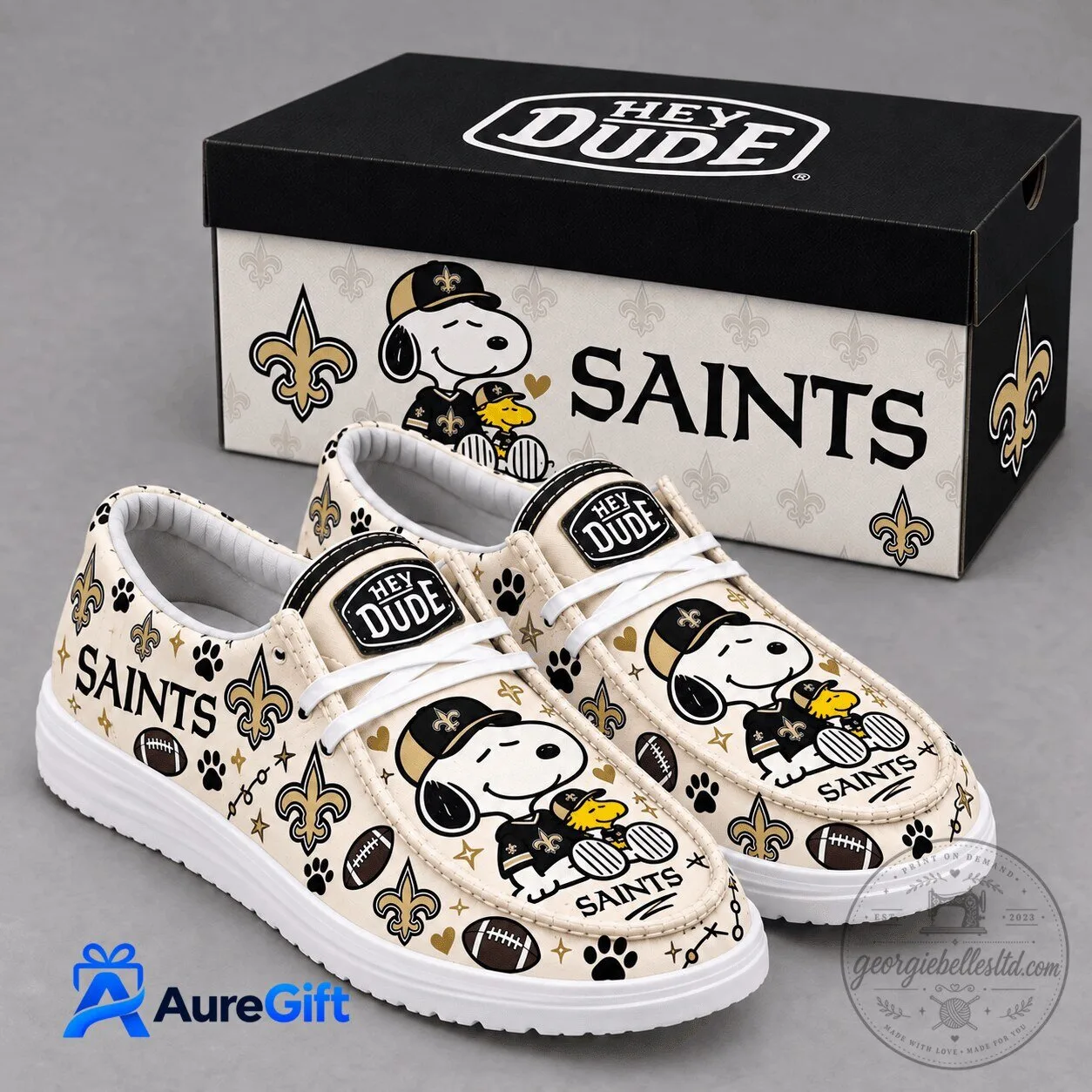 New Orleans Saints Snoopy Hey Dude Style Shoes for Football Fans 1 New Orleans Saints Snoopy Hey Dude Style Shoes for Football Fans