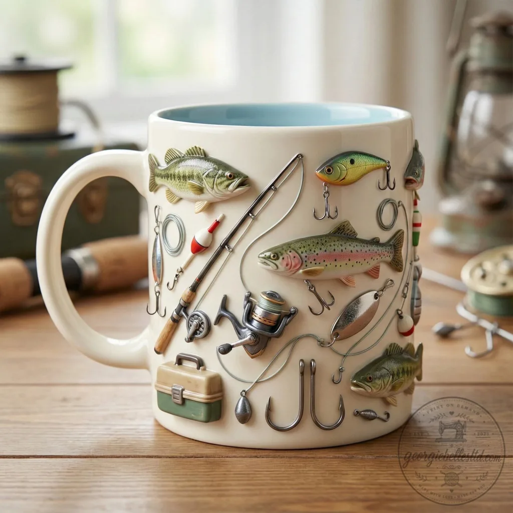 Fishing Lures and Tackle Coffee Mug, Unique Angler's Drinkware Gift Fishing Lures and Tackle Coffee Mug, Unique Angler's Drinkware Gift