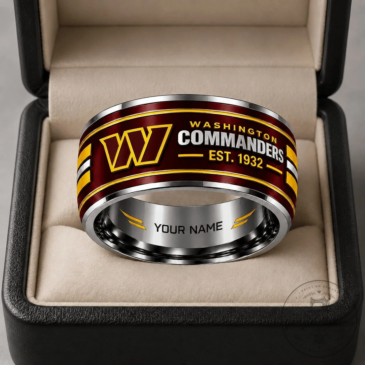 Washington Commanders Personalized Silver Tungsten Ring