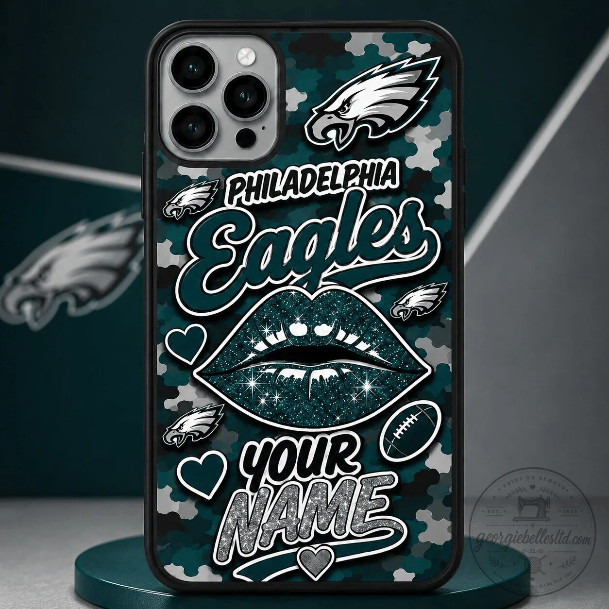Philadelphia Eagles Personalized Glitter Lips Camouflage Pattern Phone Case