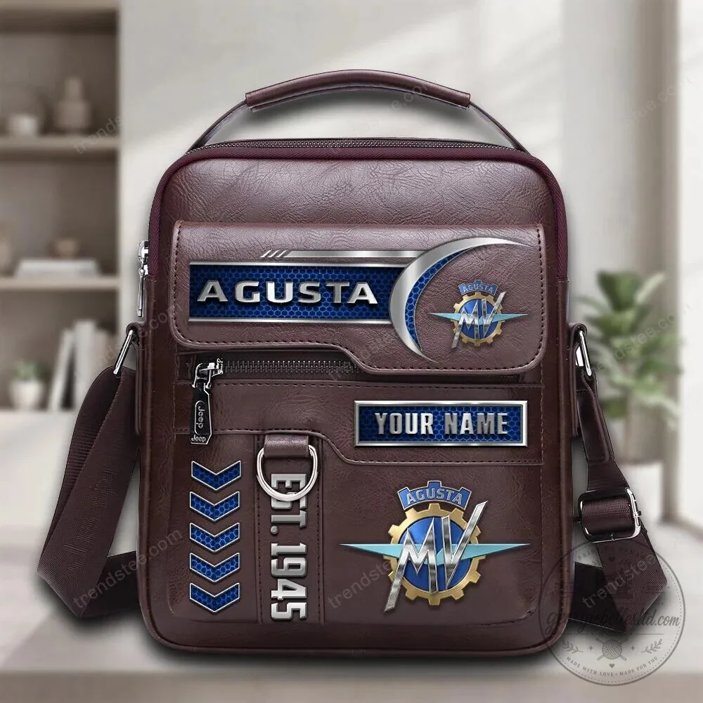 MV Agusta Motorcycle Logo Personalized Brown Leather Crossbody Bag
