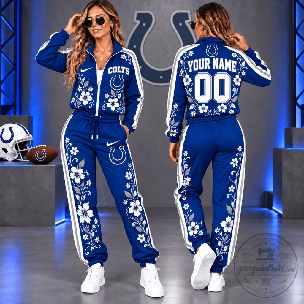 Indianapolis Colts Custom Name And Number Floral Design Tracksuit For Women Indianapolis Colts Custom Name And Number Floral Design Tracksuit For Women