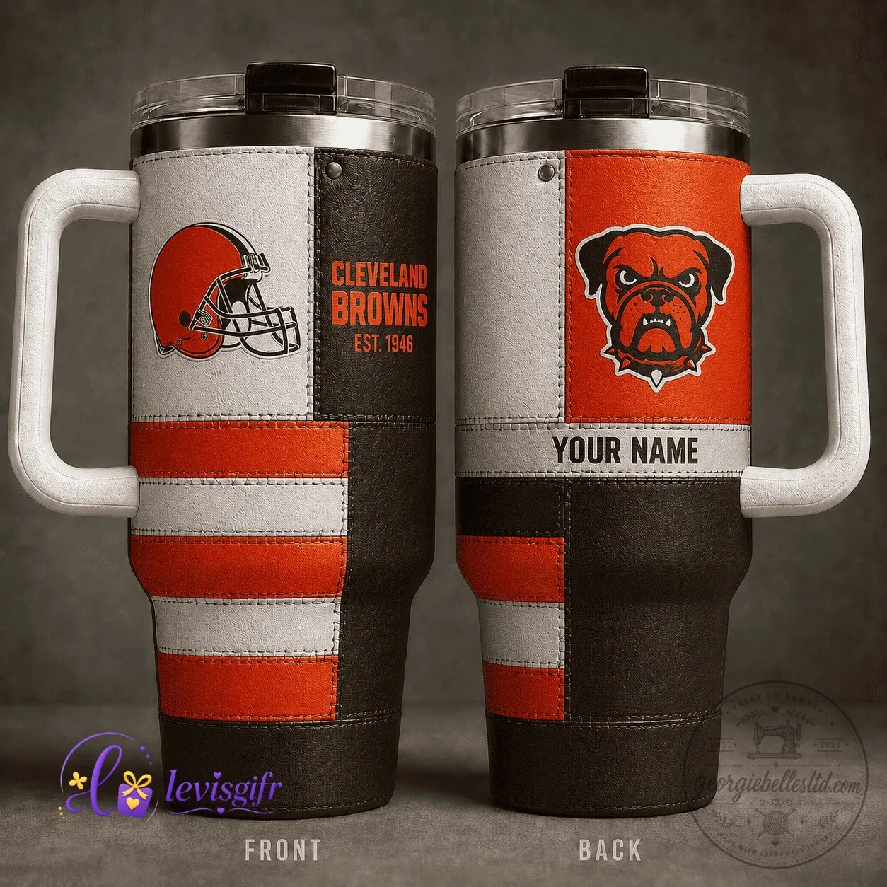 Cleveland Browns Football Team Personalized Stainless Steel Tumbler with Handle