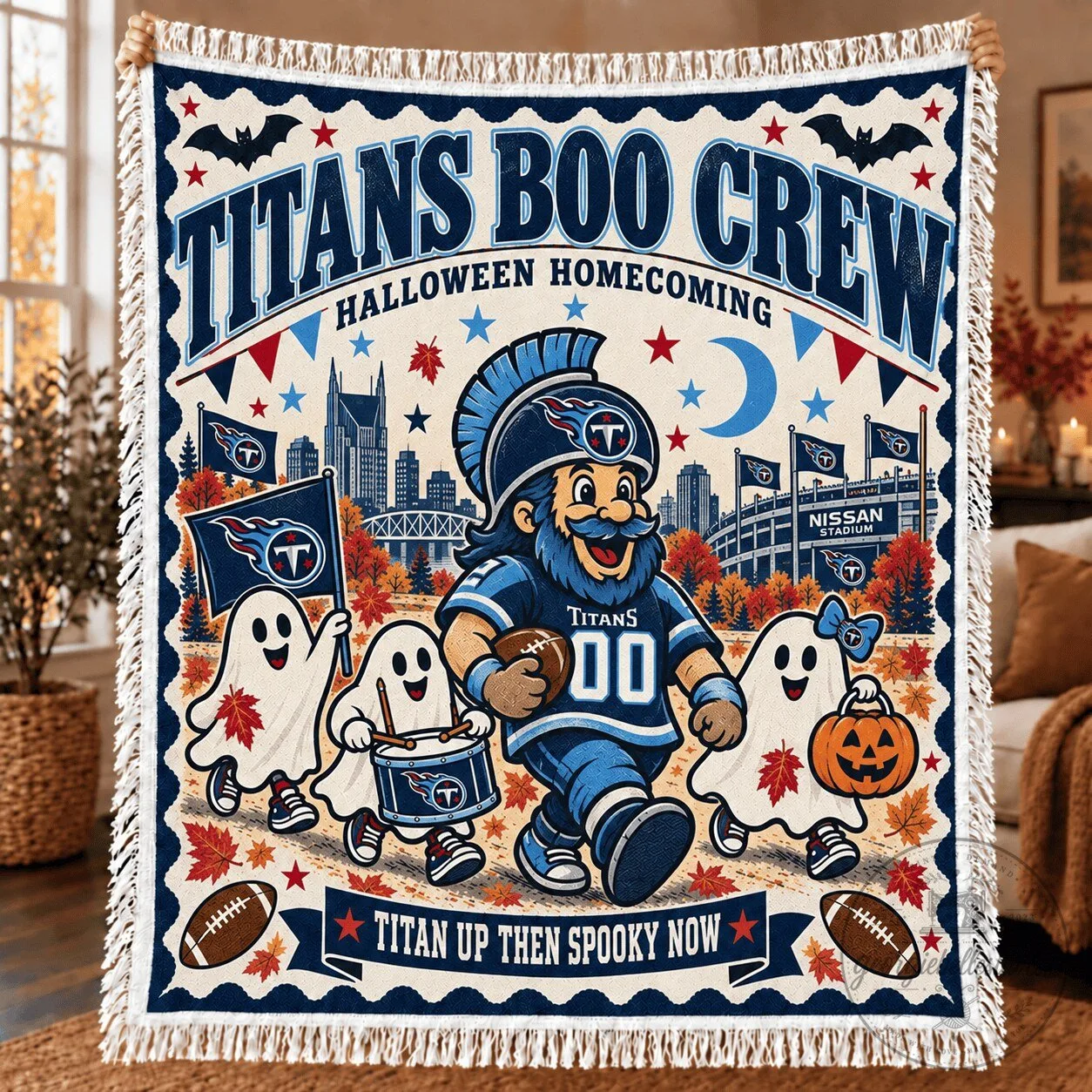 Tennessee Titans Halloween Homecoming Boo Crew Fleece Blanket