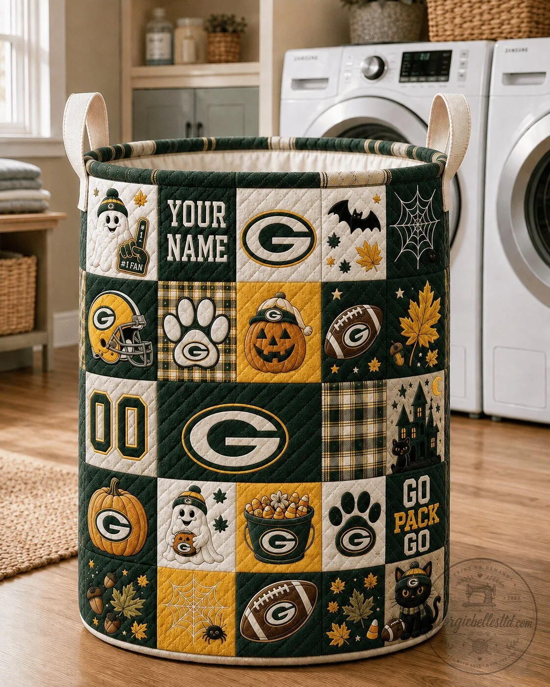 Green Bay Packers Halloween Personalized Quilted Laundry Basket