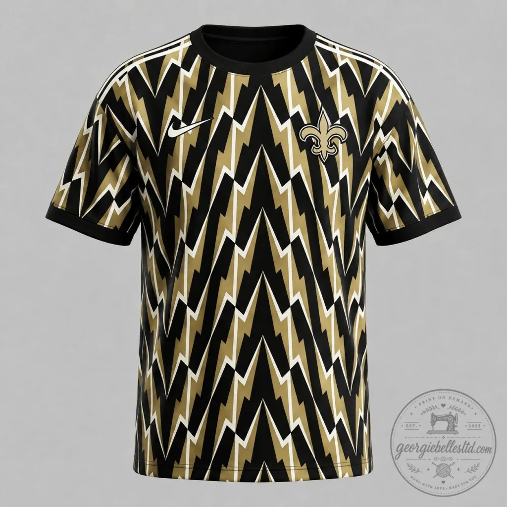 New Orleans Saints Lightning Bolt Pattern Black and Gold Football Fan T-Shirt New Orleans Saints Lightning Bolt Pattern Black and Gold Football Fan T-Shirt