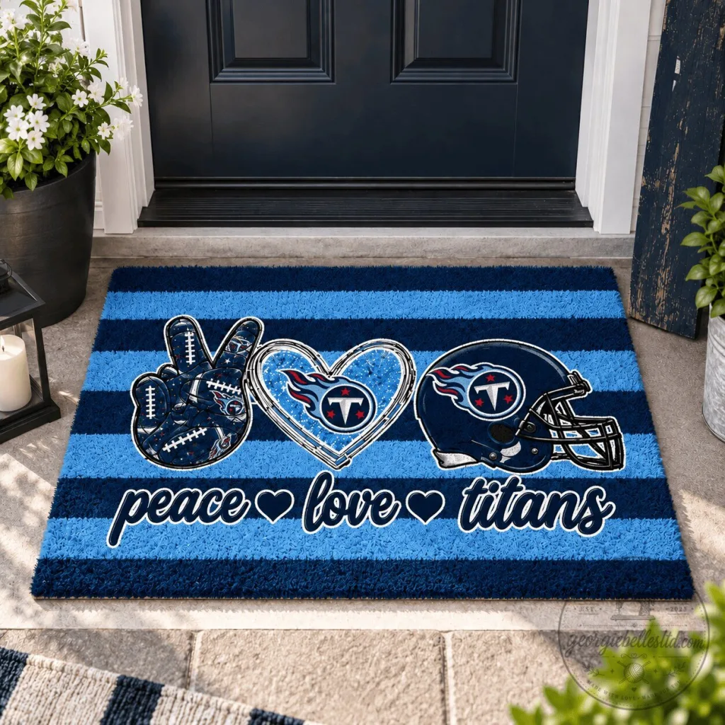 Tennessee Titans Peace Love Titans NFL Football Team Doormat Tennessee Titans Peace Love Titans NFL Football Team Doormat
