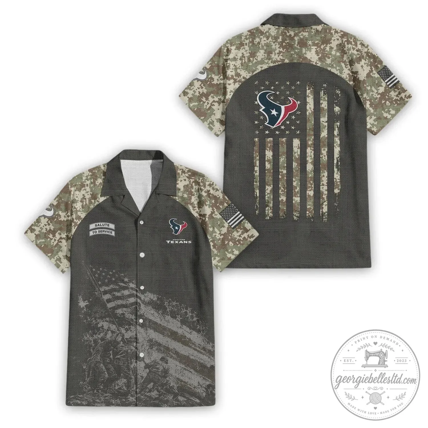 Hawaiian Shirt in Military Camouflage for Houston Texans Salute To Service