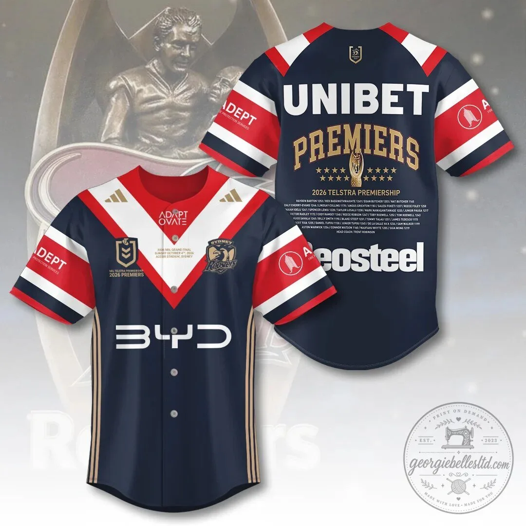 Sydney Roosters 2026 NRL Premiers Baseball Jersey