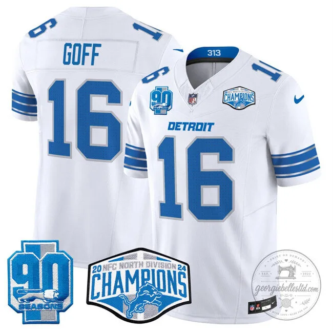 Jared Goff Detroit Lions 2024 NFC North Division Champions Football Jersey 1 Jared Goff Detroit Lions 2024 NFC North Division Champions Football Jersey