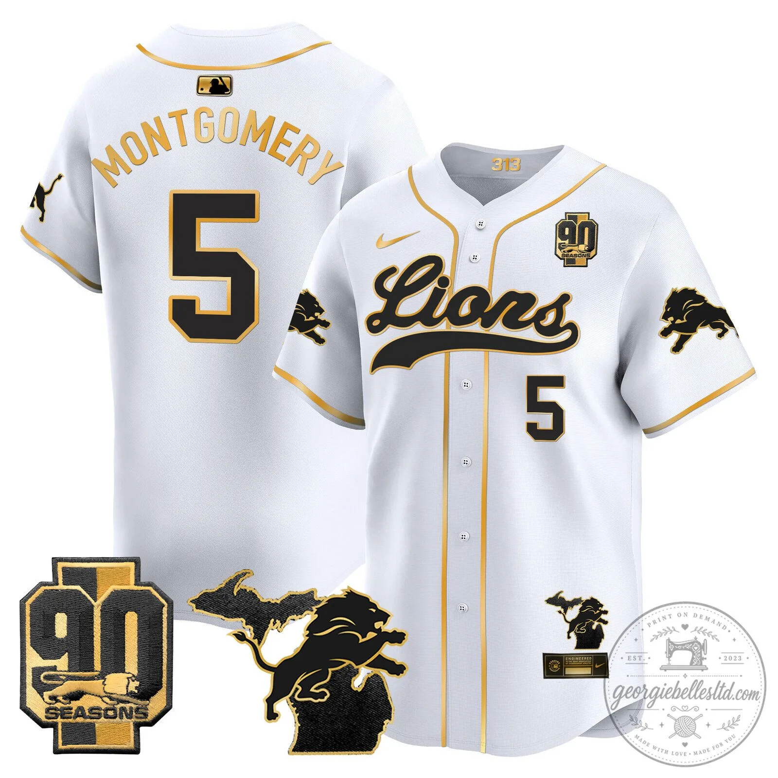 Detroit Lions Jared Goff 2024 Michigan 90th Season Patch Gold Baseball Jersey 50 Detroit Lions Jared Goff 2024 Michigan 90th Season Patch Gold Baseball Jersey