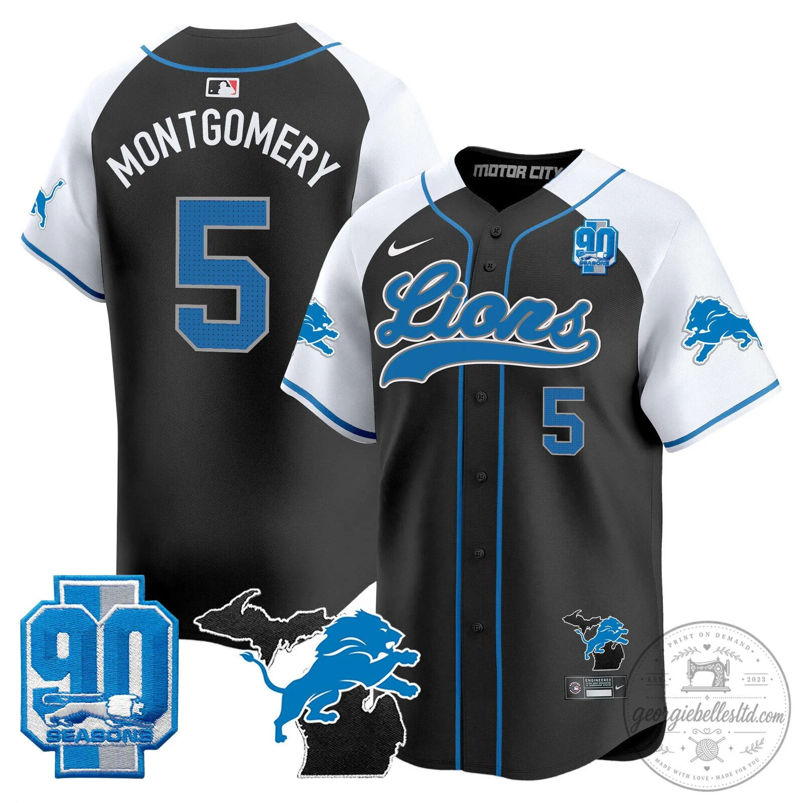 Detroit Lions Jared Goff 2024 Michigan 90th Season Patch Gold Baseball Jersey 66 Detroit Lions Jared Goff 2024 Michigan 90th Season Patch Gold Baseball Jersey