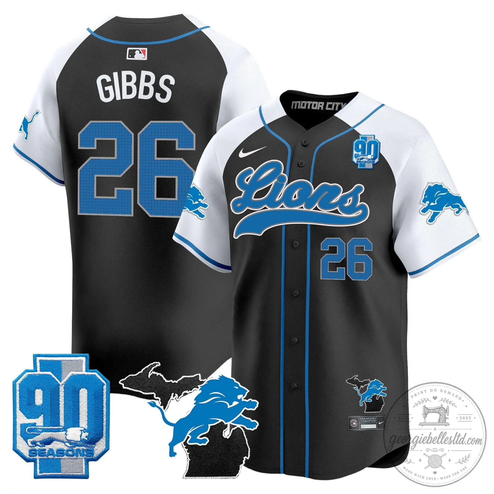 Detroit Lions Jared Goff 2024 Michigan 90th Season Patch Gold Baseball Jersey 69 Detroit Lions Jared Goff 2024 Michigan 90th Season Patch Gold Baseball Jersey