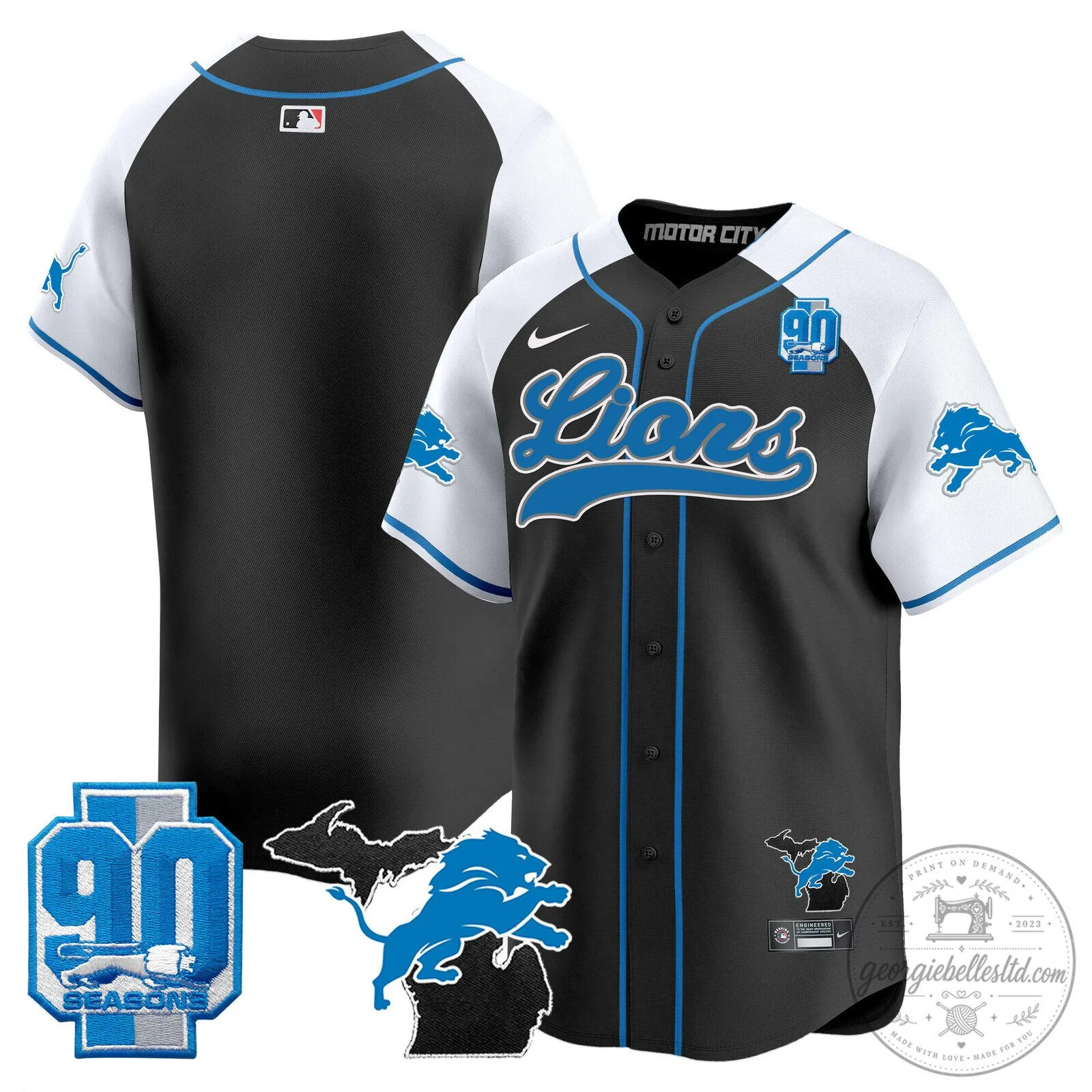 Detroit Lions Jared Goff 2024 Michigan 90th Season Patch Gold Baseball Jersey 70 Detroit Lions Jared Goff 2024 Michigan 90th Season Patch Gold Baseball Jersey