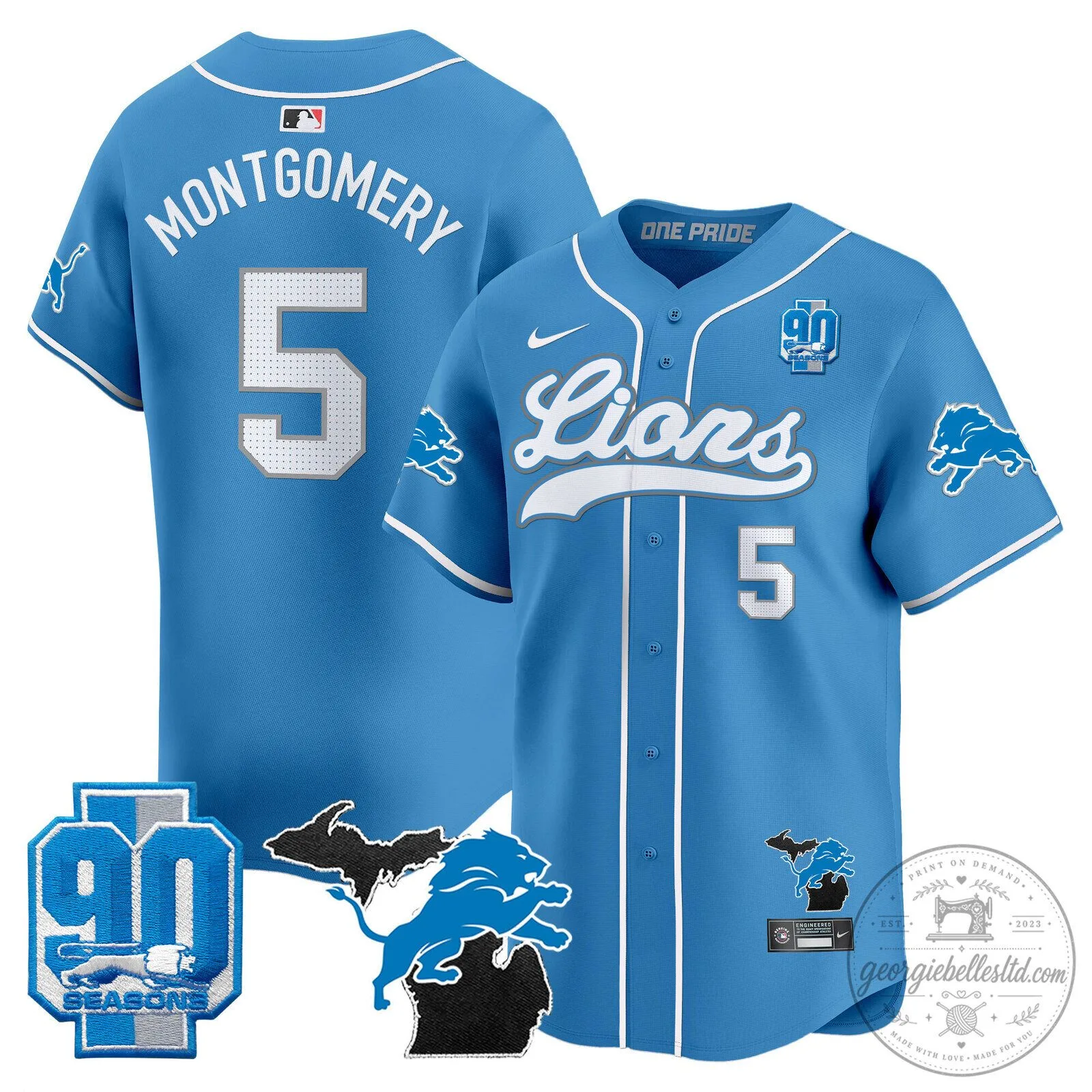 Detroit Lions Jared Goff 2024 Michigan 90th Season Patch Gold Baseball Jersey 74 Detroit Lions Jared Goff 2024 Michigan 90th Season Patch Gold Baseball Jersey