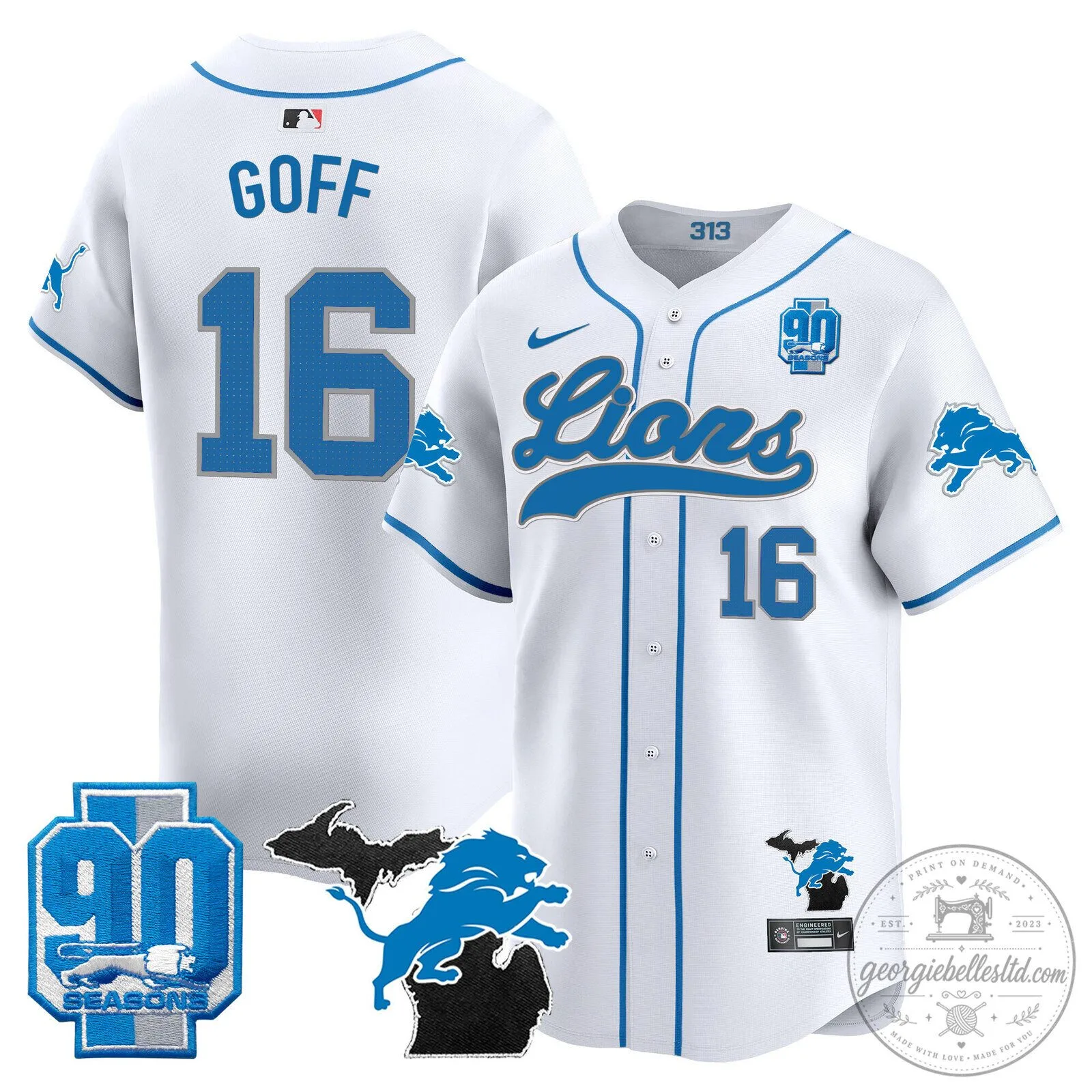 Detroit Lions Jared Goff 2024 Michigan 90th Season Patch Gold Baseball Jersey 78 Detroit Lions Jared Goff 2024 Michigan 90th Season Patch Gold Baseball Jersey