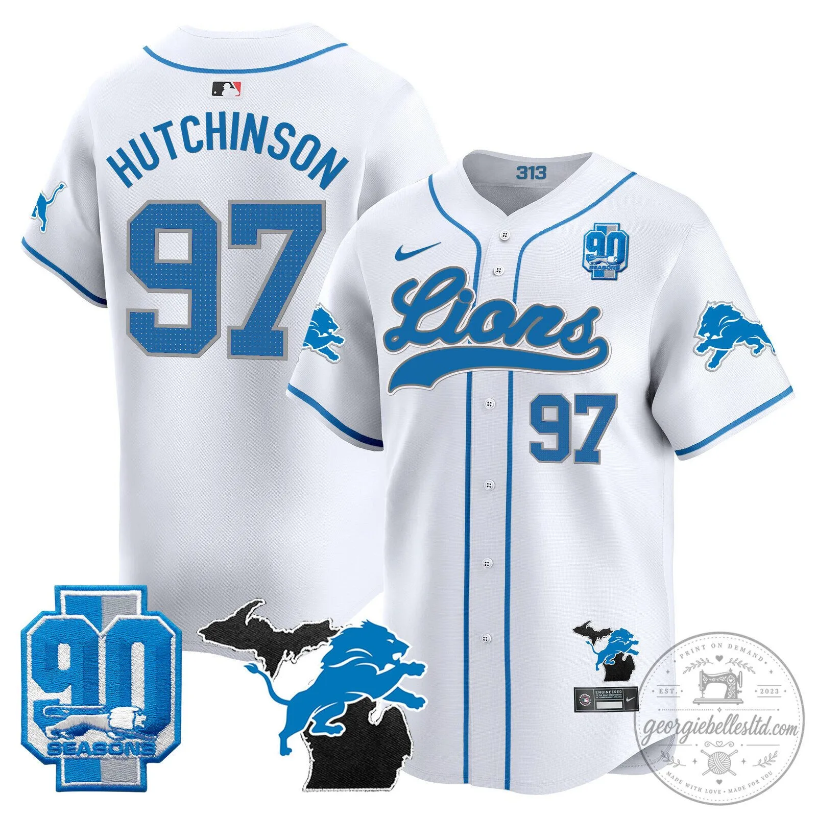 Detroit Lions Jared Goff 2024 Michigan 90th Season Patch Gold Baseball Jersey 79 Detroit Lions Jared Goff 2024 Michigan 90th Season Patch Gold Baseball Jersey