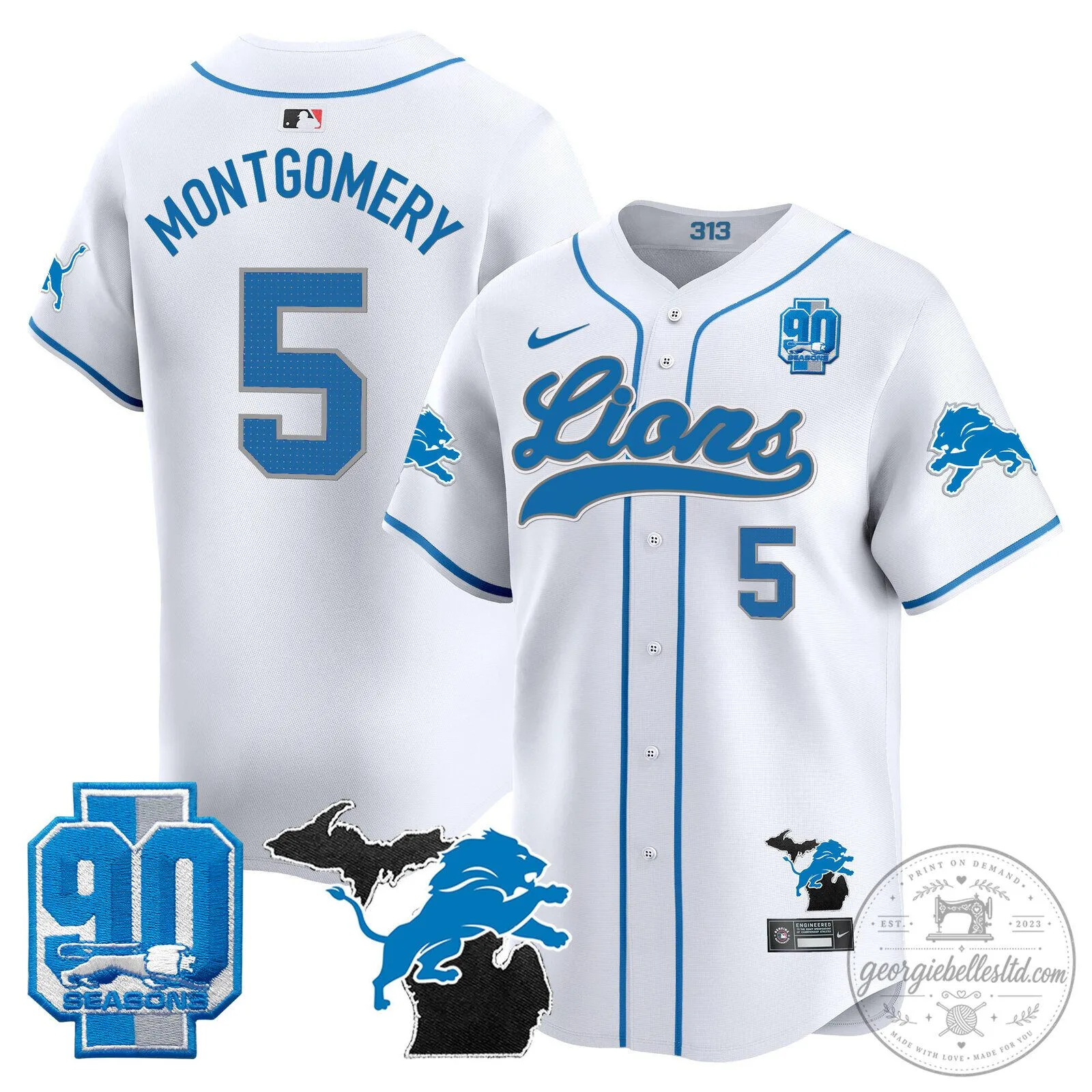 Detroit Lions Jared Goff 2024 Michigan 90th Season Patch Gold Baseball Jersey 81 Detroit Lions Jared Goff 2024 Michigan 90th Season Patch Gold Baseball Jersey