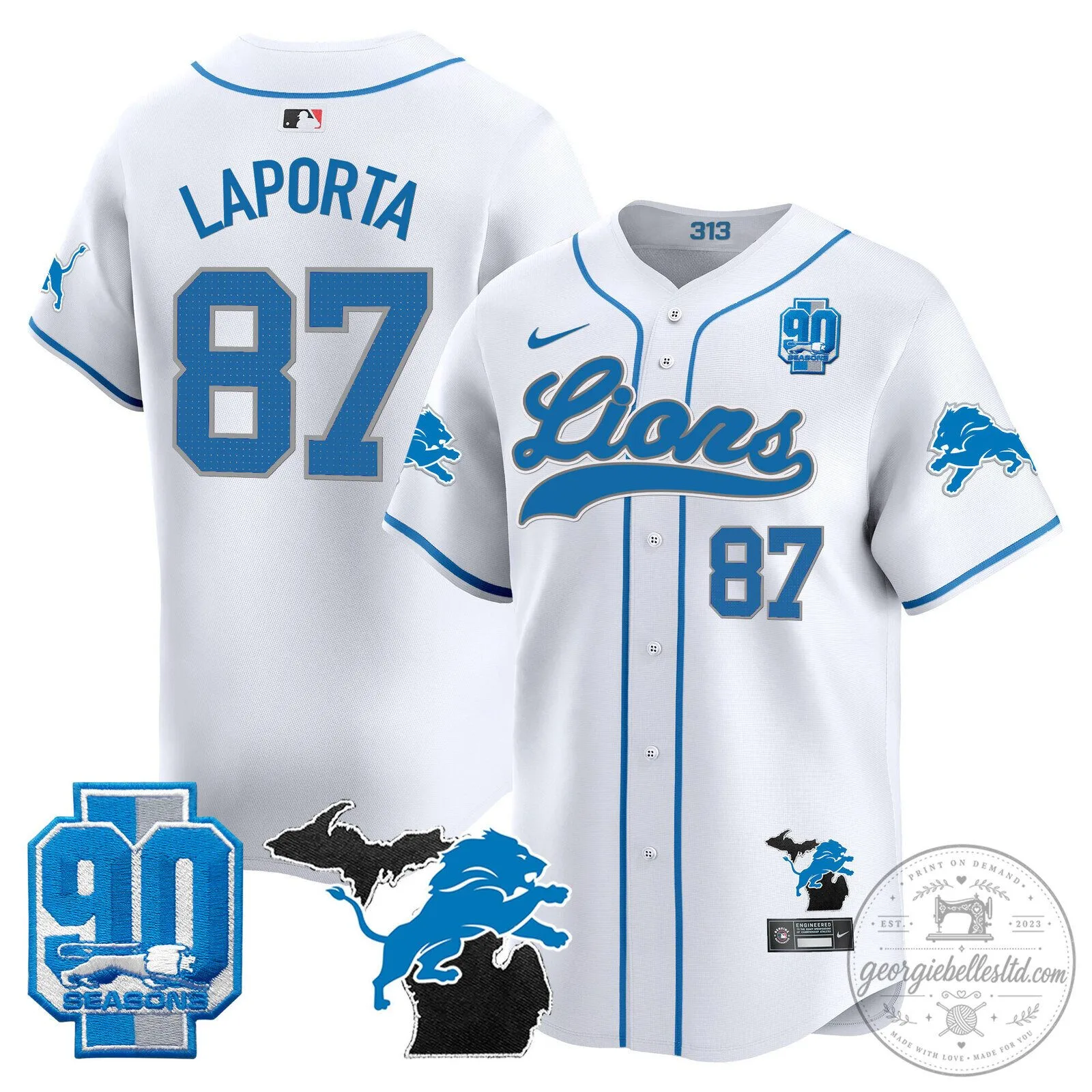 Detroit Lions Jared Goff 2024 Michigan 90th Season Patch Gold Baseball Jersey 83 Detroit Lions Jared Goff 2024 Michigan 90th Season Patch Gold Baseball Jersey