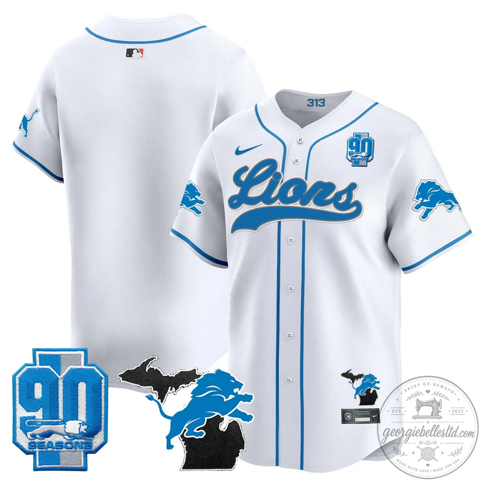 Detroit Lions Jared Goff 2024 Michigan 90th Season Patch Gold Baseball Jersey 85 Detroit Lions Jared Goff 2024 Michigan 90th Season Patch Gold Baseball Jersey