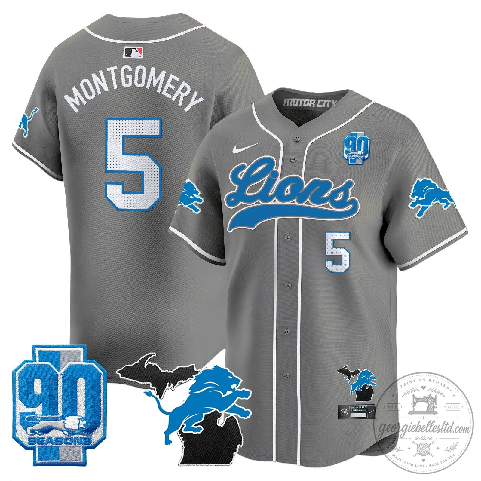 Detroit Lions Jared Goff 2024 Michigan 90th Season Patch Gold Baseball Jersey 89 Detroit Lions Jared Goff 2024 Michigan 90th Season Patch Gold Baseball Jersey