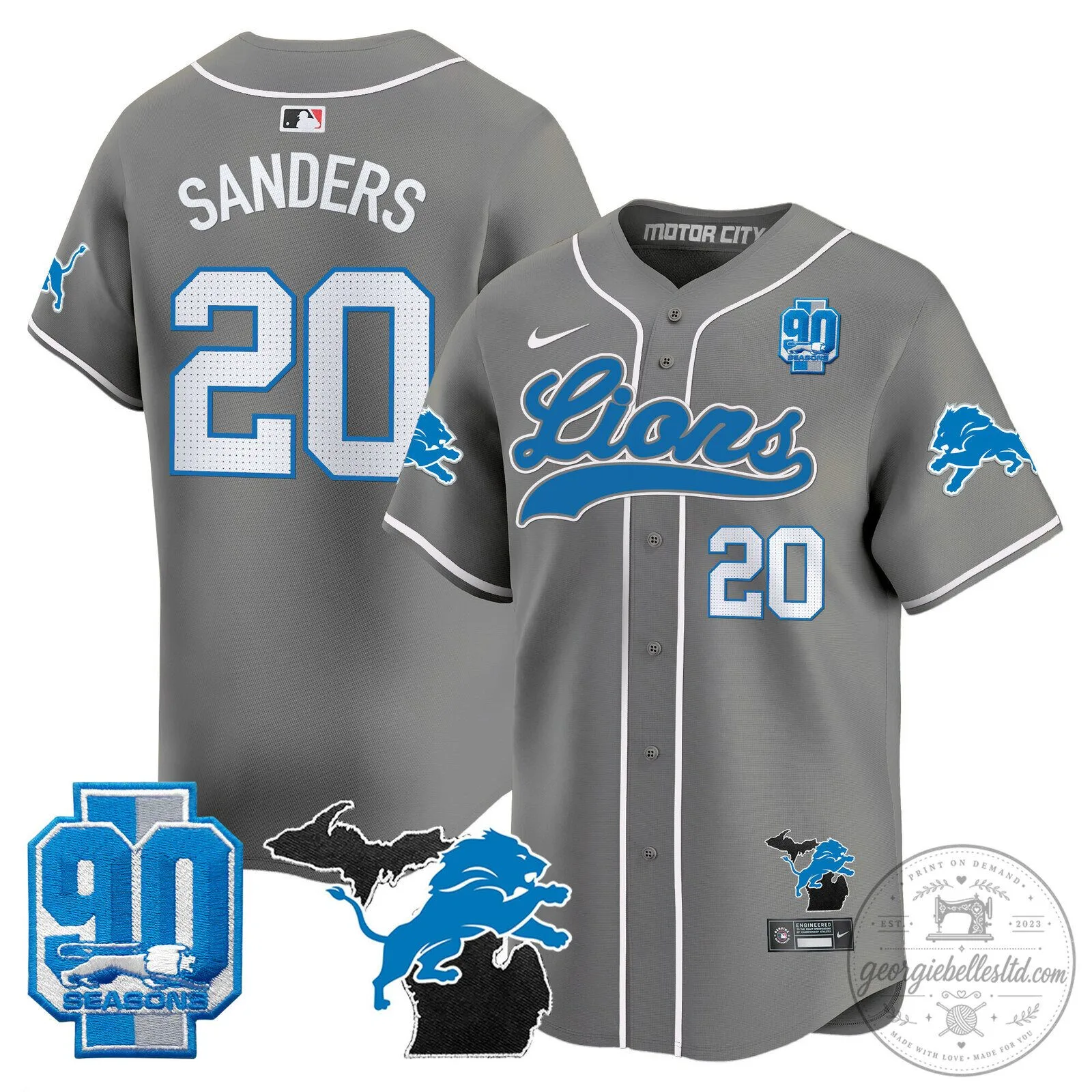 Detroit Lions Jared Goff 2024 Michigan 90th Season Patch Gold Baseball Jersey 90 Detroit Lions Jared Goff 2024 Michigan 90th Season Patch Gold Baseball Jersey
