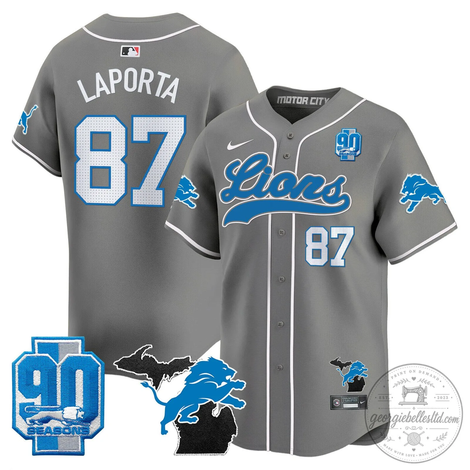 Detroit Lions Jared Goff 2024 Michigan 90th Season Patch Gold Baseball Jersey 91 Detroit Lions Jared Goff 2024 Michigan 90th Season Patch Gold Baseball Jersey