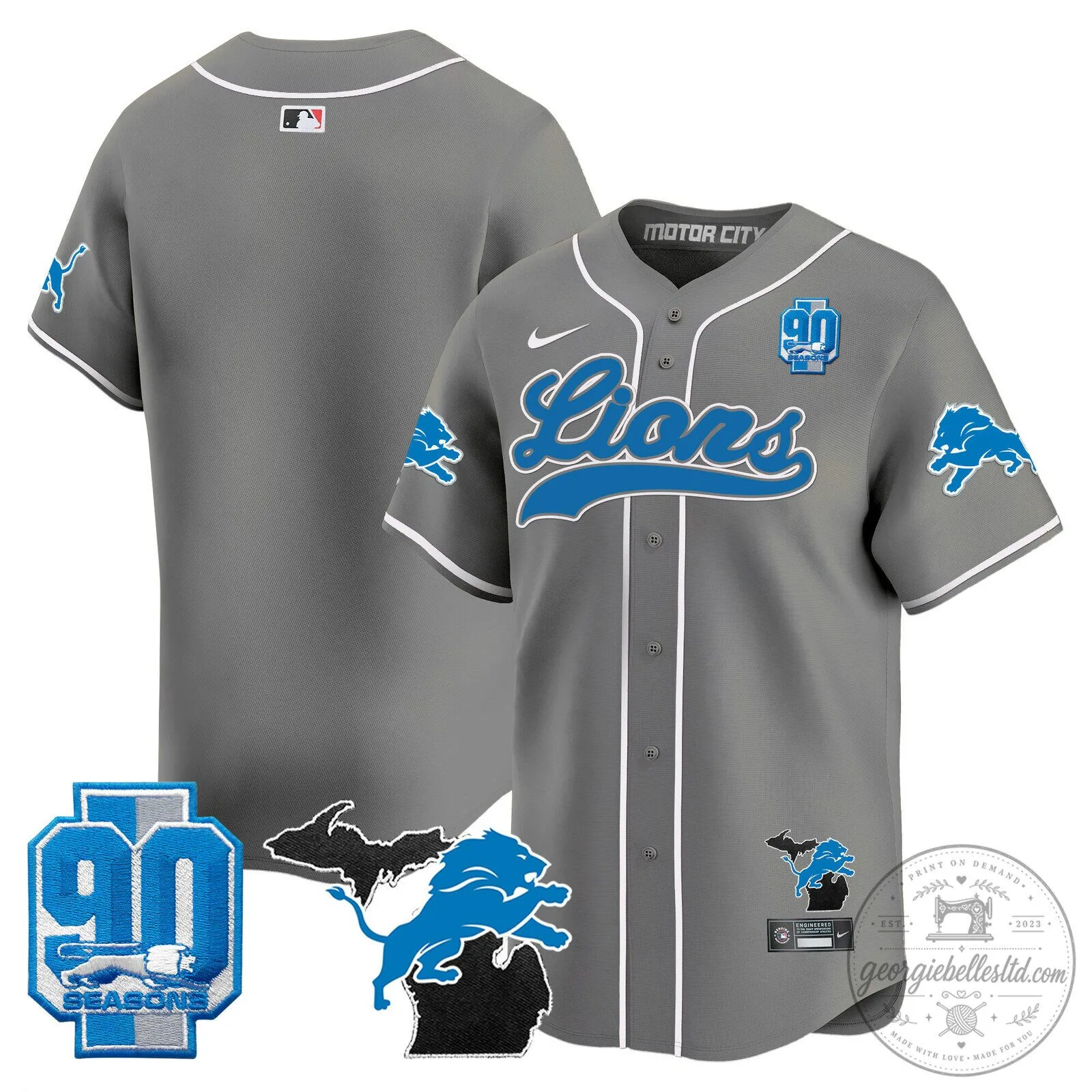 Detroit Lions Jared Goff 2024 Michigan 90th Season Patch Gold Baseball Jersey 93 Detroit Lions Jared Goff 2024 Michigan 90th Season Patch Gold Baseball Jersey