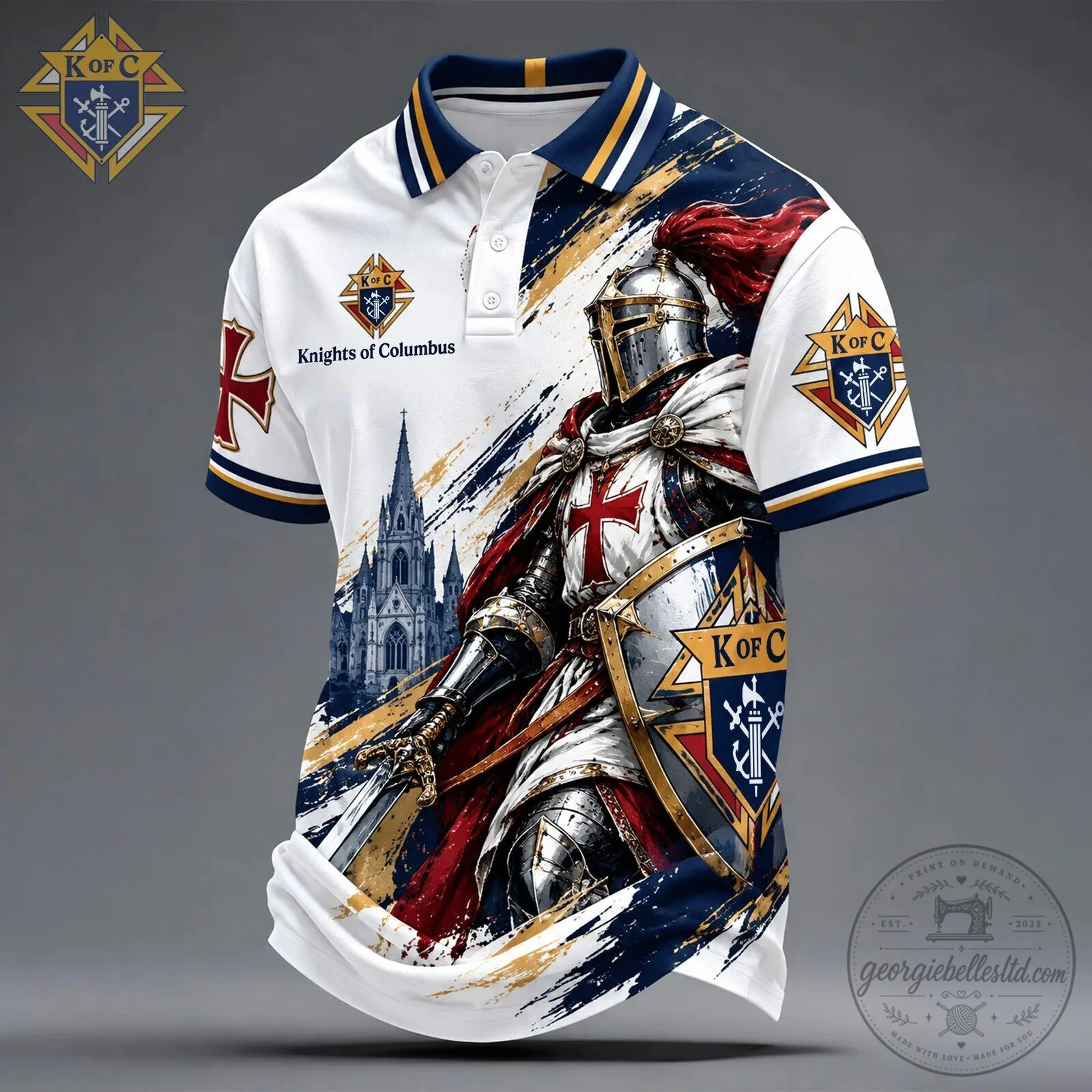 Knights of Columbus Crusader Knight Templar Catholic Polo Shirt