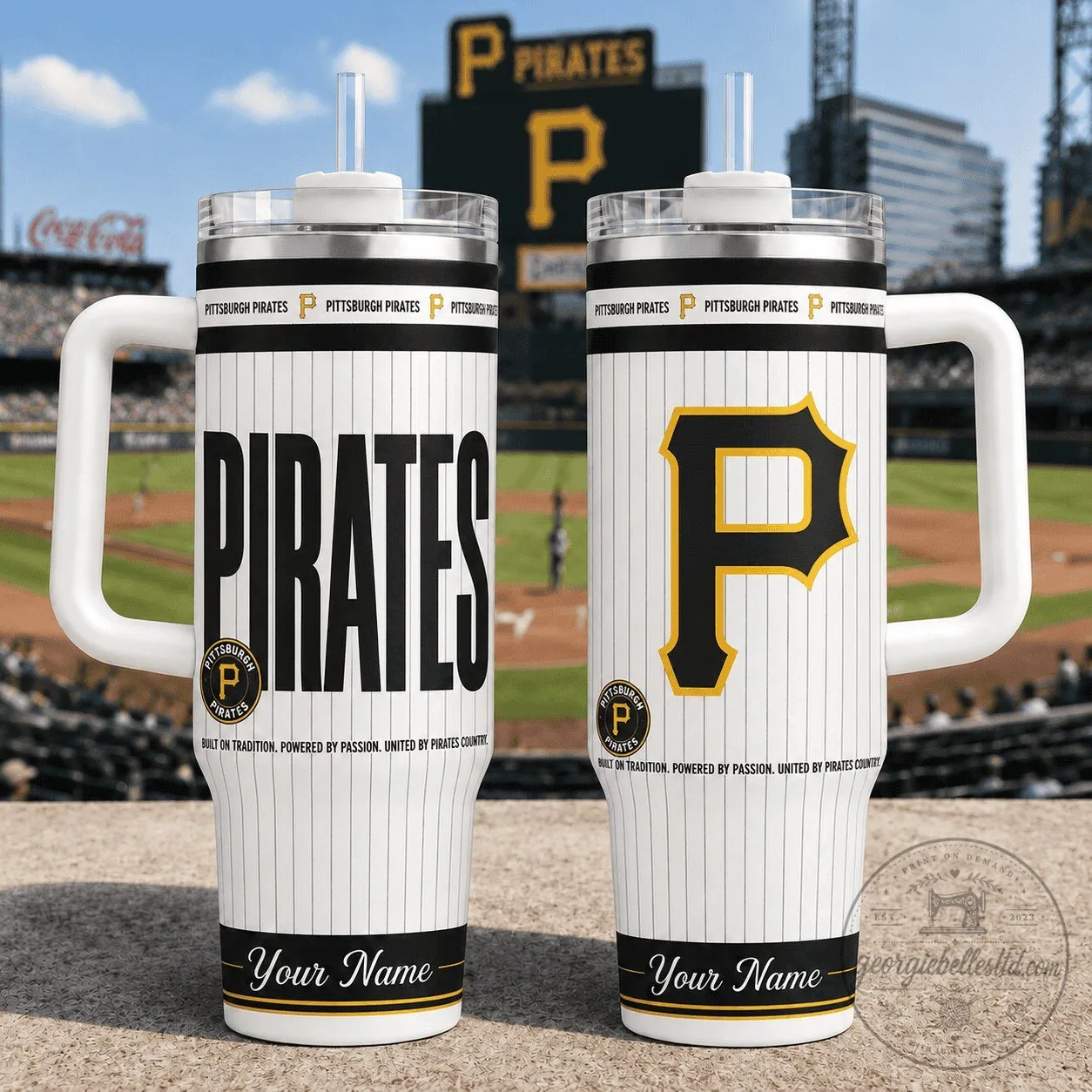 Pittsburgh Pirates Baseball Team Striped Insulated Tumbler with Handle