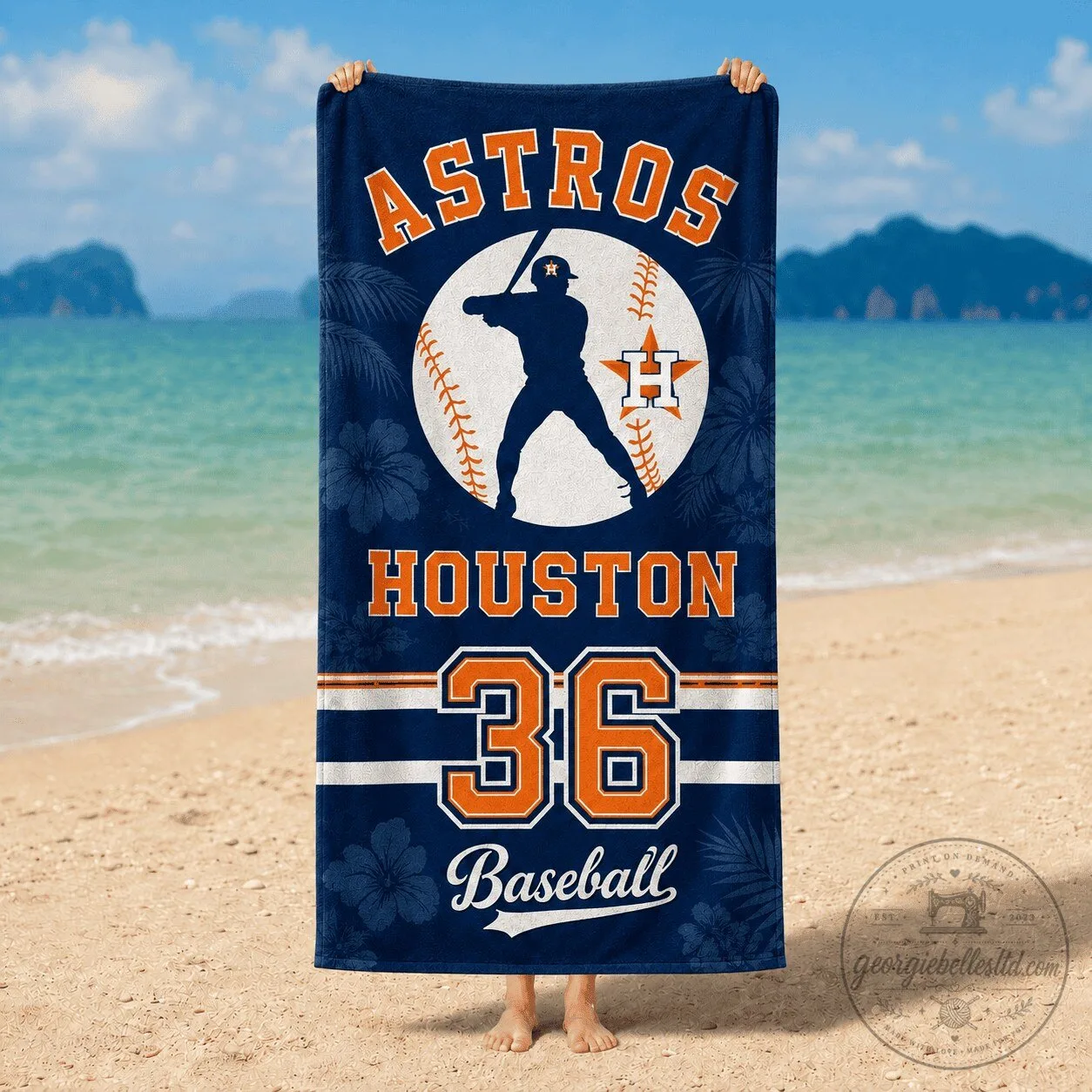 Houston Astros Baseball Player Silhouette Number 36 Beach Towel