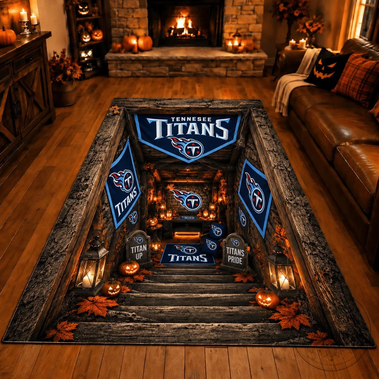 Tennessee Titans Football Team Fan Cave Illusion Area Rug