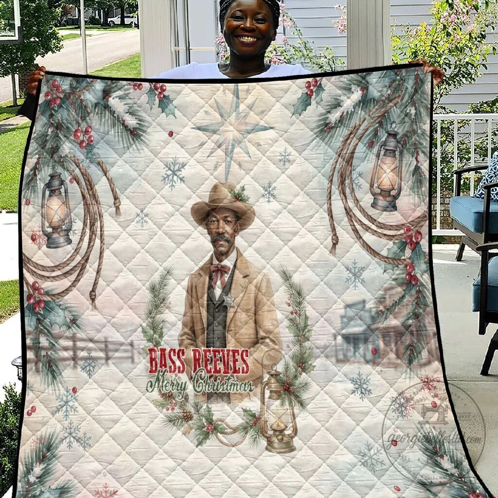 Bass Reeves Merry Christmas Quilt Old West Deputy Lawman Winter Holiday Blanket