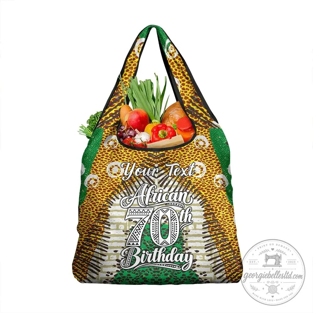 Personalized African 70th Birthday Tribal Animal Print Reusable Grocery Bag