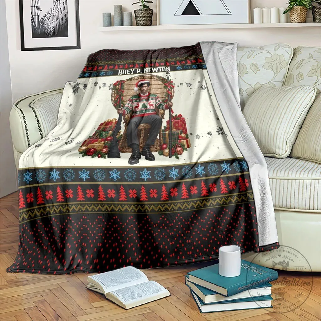 Huey P. Newton Black Panther Christmas Holiday Ugly Sweater Blanket