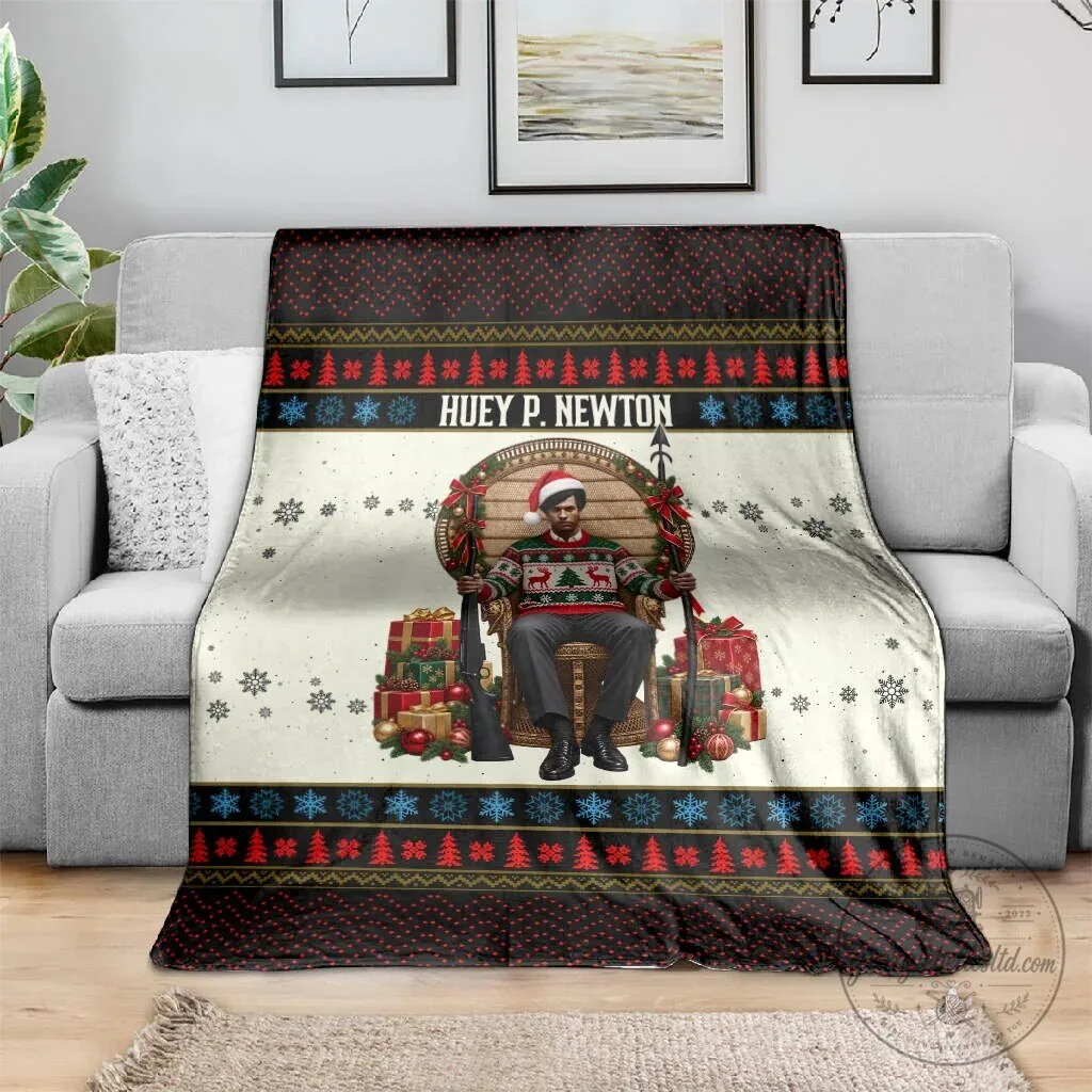 Huey P. Newton Black Panther Christmas Holiday Ugly Sweater Blanket 4 Huey P. Newton Black Panther Christmas Holiday Ugly Sweater Blanket