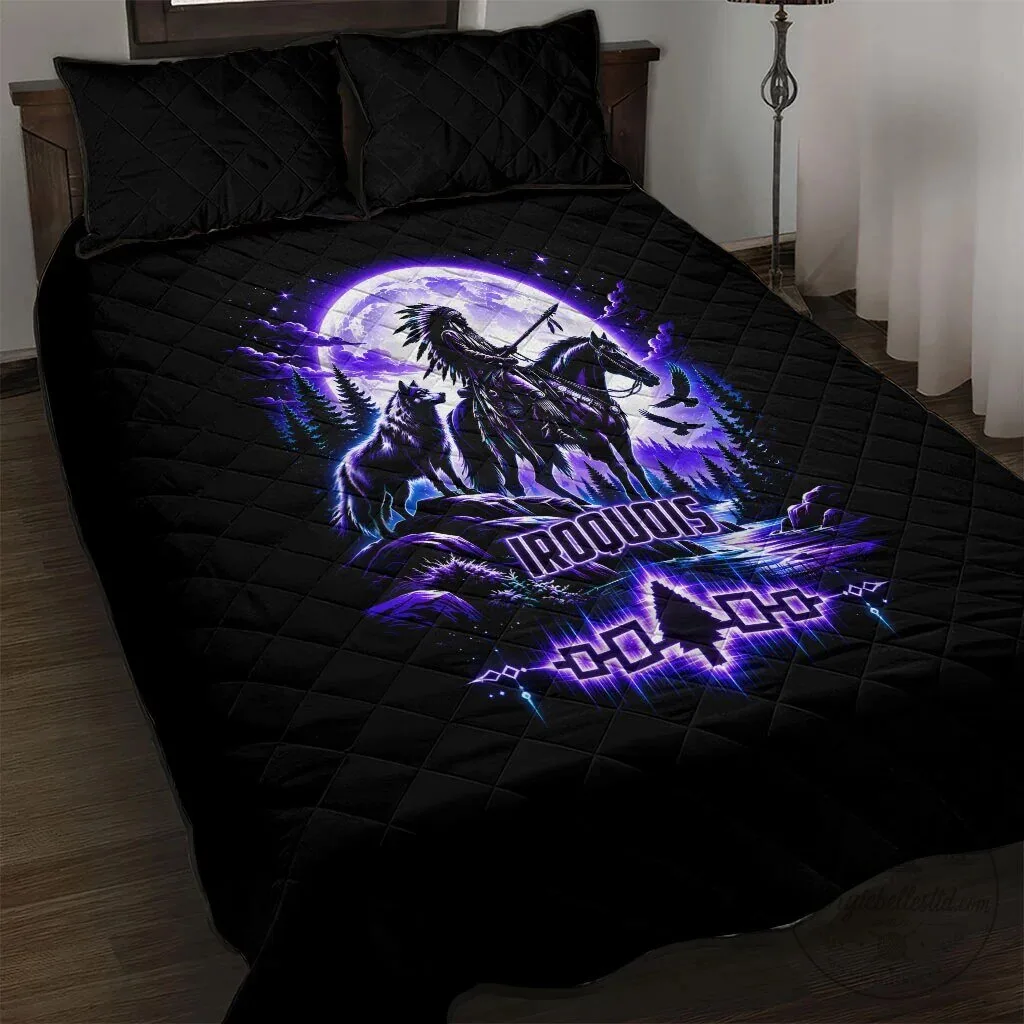 Iroquois Native American Warrior Wolf Moon Quilted Bedding Set