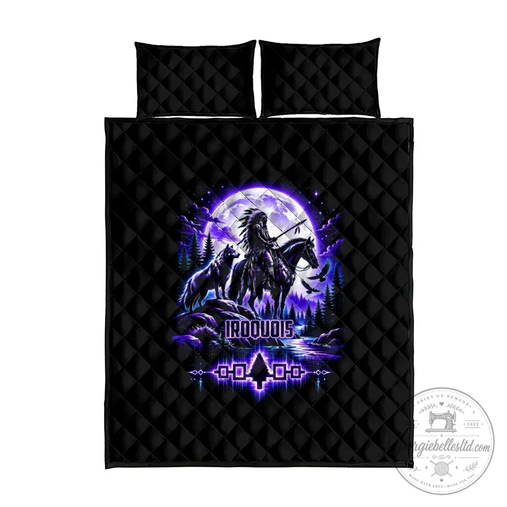 Iroquois Native American Warrior Wolf Moon Quilted Bedding Set 6 Iroquois Native American Warrior Wolf Moon Quilted Bedding Set