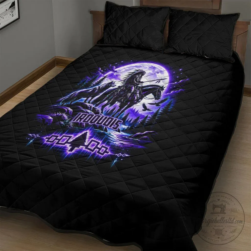 Iroquois Native American Warrior Wolf Moon Quilted Bedding Set 7 Iroquois Native American Warrior Wolf Moon Quilted Bedding Set