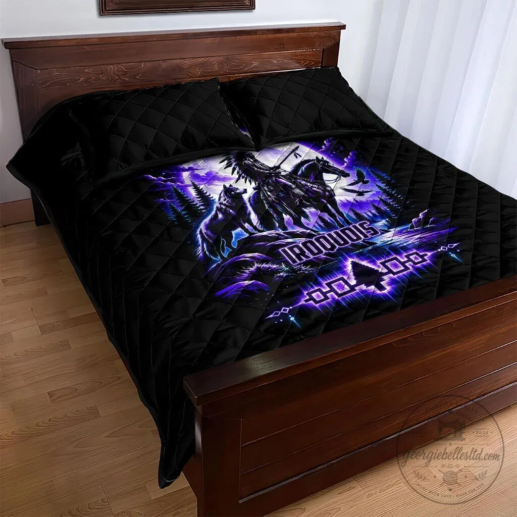 Iroquois Native American Warrior Wolf Moon Quilted Bedding Set 9 Iroquois Native American Warrior Wolf Moon Quilted Bedding Set