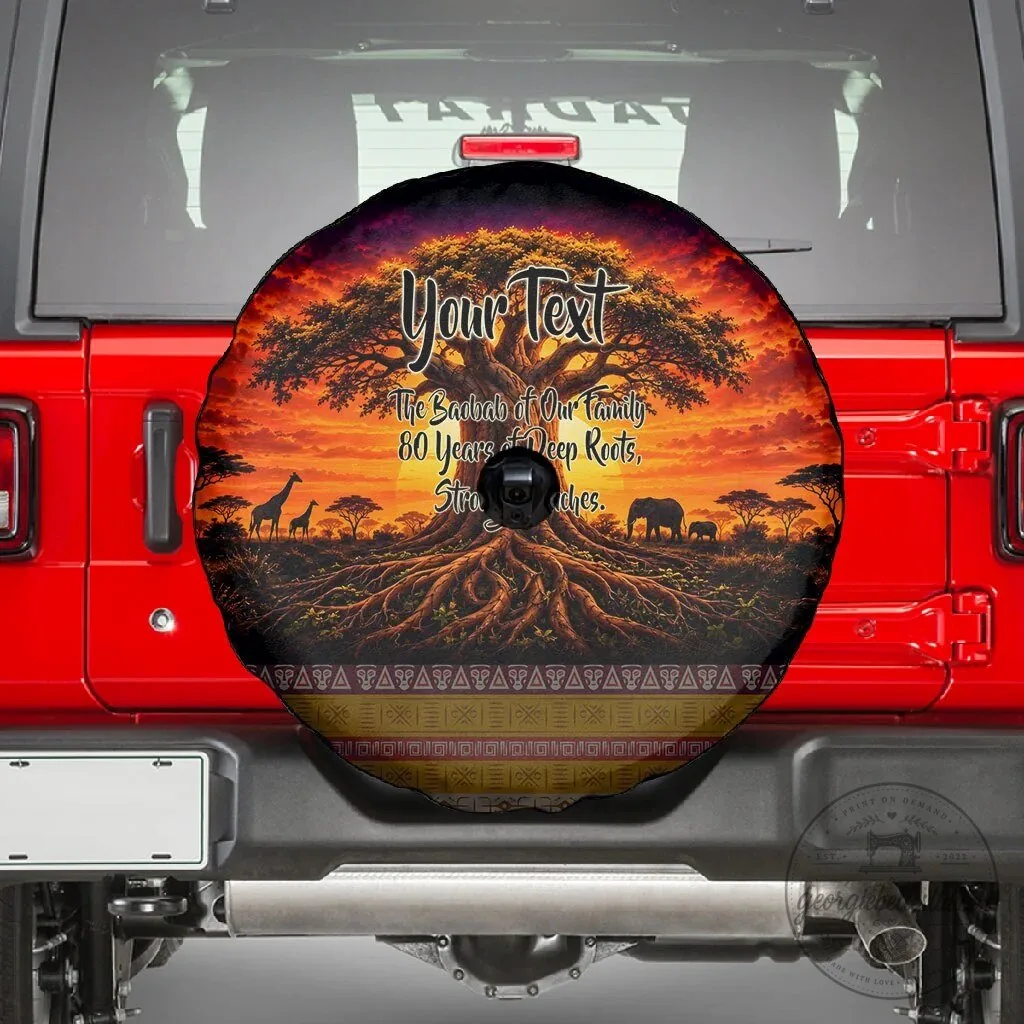 Personalized 80th Birthday Baobab Tree African Sunset Savanna Silhouette Spare Tire Cover 5 Personalized 80th Birthday Baobab Tree African Sunset Savanna Silhouette Spare Tire Cover