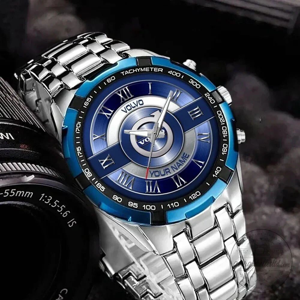 Volvo Custom Name Elegant Blue Silver Chronograph Watch
