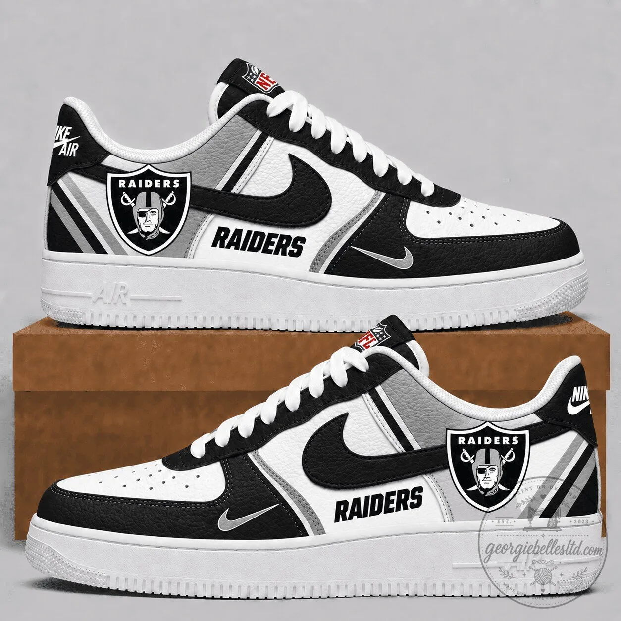 Las Vegas Raiders NFL Team Logo Black and White Custom Sneakers