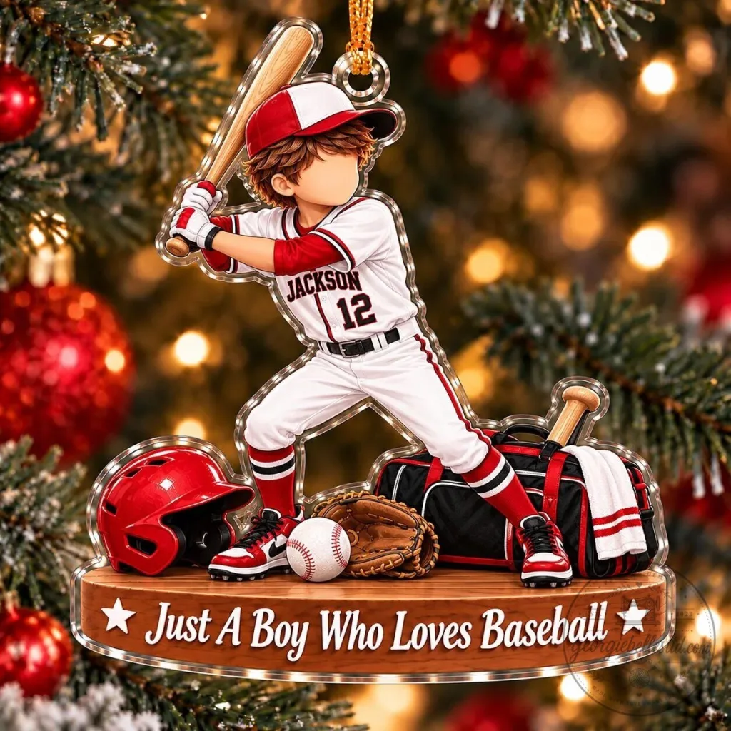 Personalized Baseball Boy Christmas Tree Ornament Custom Name Number Gift Personalized Baseball Boy Christmas Tree Ornament Custom Name Number Gift
