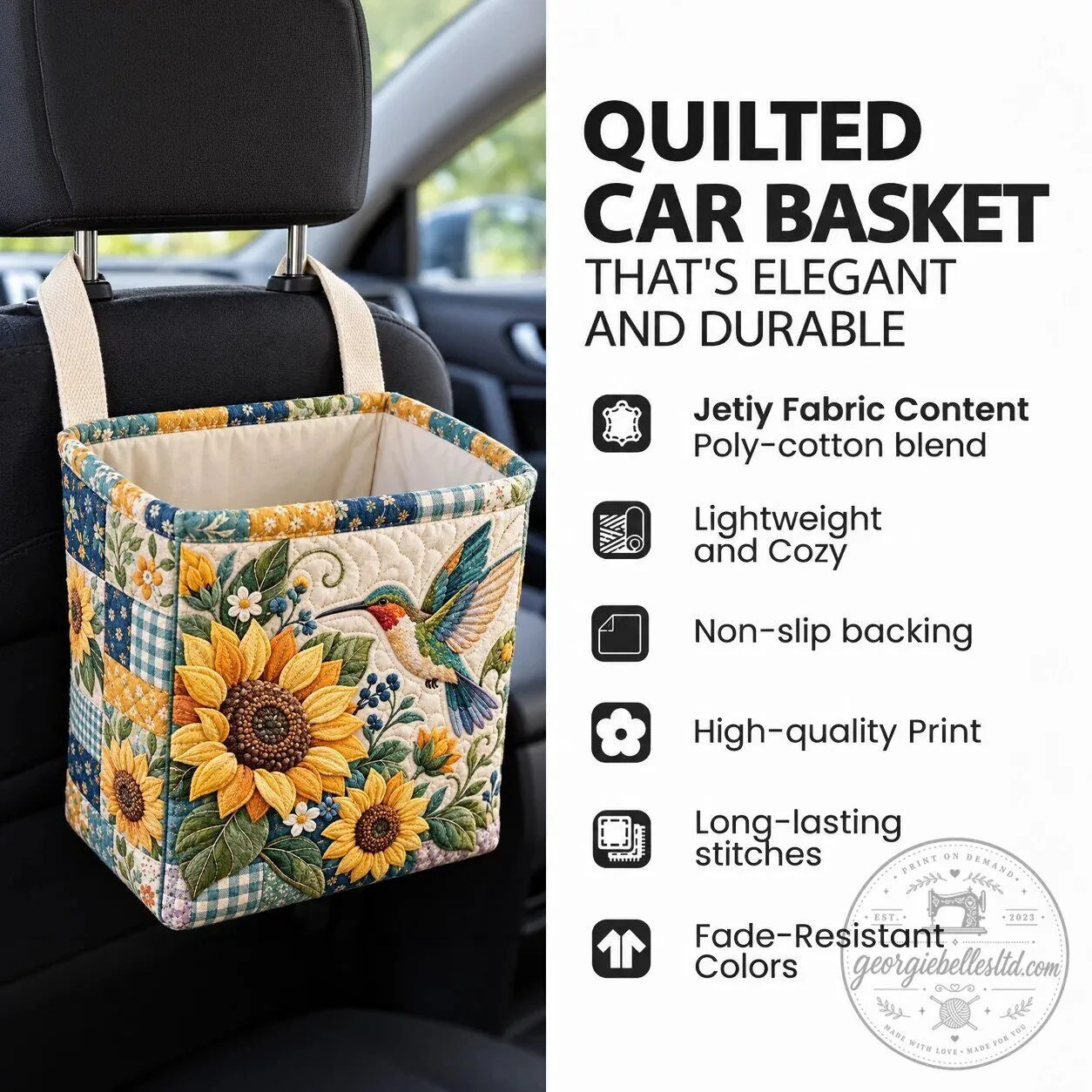 Hummingbird Faith and Joy Quilted Car Backseat Organizer Basket 6 Hummingbird Faith and Joy Quilted Car Backseat Organizer Basket